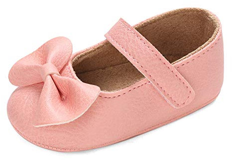 LACOFIA Scarpe Bowknot Primi Passi per Bambina Ballerine Neonata con Suola Morbida Antiscivolo Rosa 12-18 Mesi