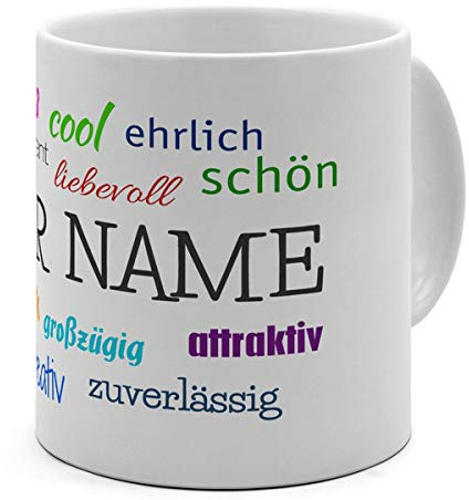 printplanet XL Riesen-Tasse mit Namen personalisiert - Motiv Positive Eigenschaften - individuell gestalten - Namenstasse, Kaffeebecher, Becher, Mug