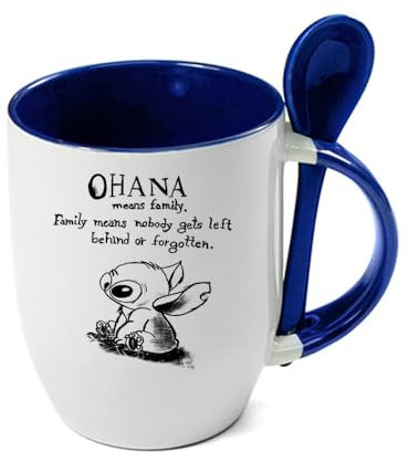Means Family Stitch Coffee Tea Cocoa Soup Daily use Mug Birthday Gift Party gage Keepsake C Handle Unique Ceramic Cup Mug. (Blue Spoon)