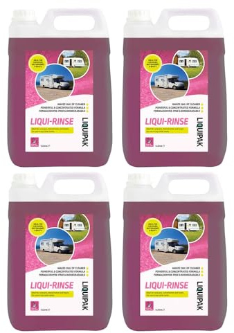 Liquipak Liqui Rinse Toilet Chemical for Caravans & Motorhomes - 4x5L Fresh Flush Tank Fluid - Keeps Toilets Clean & Deodorises - Pink Toilet Rinse for Cassette & Portable Toilets