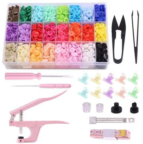 Mardatt 405 Pieces T5 Press Studs with Snap Buttons Pliers Set 24 Colors Round Plastic Buttons for Sewing Clothes Raincoats and Other DIY