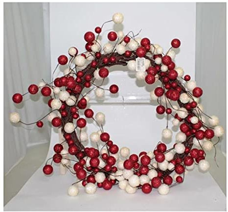 Ingrocart Weihnachtskranz mit Kugeln Ø 67 cm - Rot/Weiß - Weihnachtsdeko