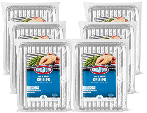 Kingsford Robuste Grilleinlagen aus Aluminium, 24 Stück, silberfarben | kein Durchfallen von Lebensmitteln mehr durch Grillroste Grillzubehör | antihaftbeschichtete Einweg-Grilleinlagen