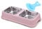 Double Dog Bowl,Non Slip Non-spill Stainless Steel Double Bowl with 1 Pet Food Spoop For Small Dogs and Cats (Square-Pink, S)