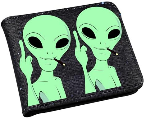 Toyuma Geldbörse aus Leder mit Cartoon-Motiv für Teenager, Zwei Alien, Minimalistisch