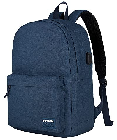 SUPACOOL Casual Laptop Backpack with USB Charging Port For for Men and Women, Backpack for College, Navy Blue, 20L US