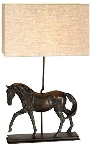 Licht-Erlebnisse Tischleuchte Jute Resin Pferd in Natur Bronze antik 77 cm hoch E27 Tischlampe Nachttisch Wohnzimmer