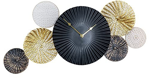 Wanduhr 64x31cm Metall Schwarz Gold Wandbild Wanddeko Uhr Metallbild Wandkunst Industrial Deko Design Ringe