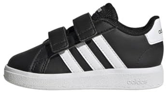 adidas Grand Court Lifestyle Hook And Loop Shoes, Scarpe da Tennis Unisex-Bimbi 0-24, Core Black/Cloud White/Core Black, 26 EU