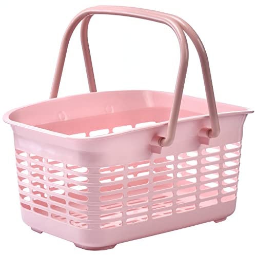 ALINK Plastic Shower Caddy Basket with Handle, Portable Mesh Storage Organizer for College Dorm, Bathroom, Kitchen - Pink