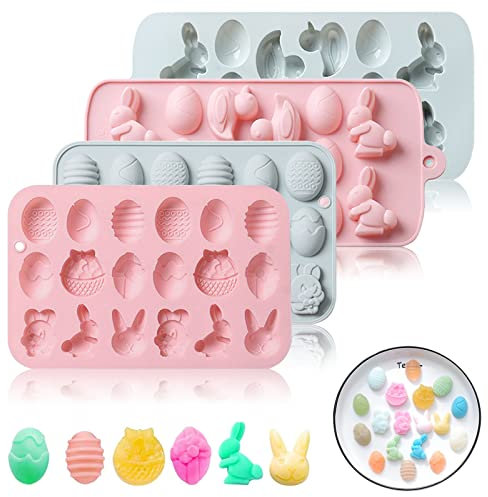 4PCS Ostern Silikon Schokolade Formen, Ei Hase Ente Korb Form Süßigkeiten Form, LIUCONGBD Hase Backform für Party Gelee Gummibonbon Kekse Eiswürfel Kuchen Dekorationen