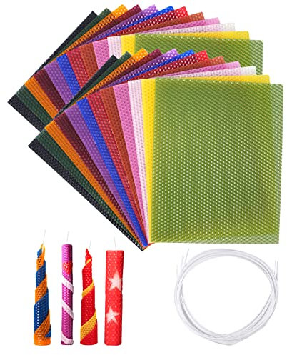 Thleunei Beeswax Candle Making Kit for Kids - 24 Pack 10x8 Inch Beeswax Sheets Candles Making Kit Supplies - Perfect DIY Craft Gift for All Ages,Create Beautiful, All-Natural Candles at Home