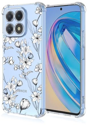 Topme Custodia per Telefono per HONOR X8a (6.7 Inches), Cover per Cellulare con Motivo Verniciato Trasparente in Morbido Silicone TPU - Fiori 8