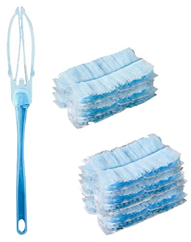 Fluffy Duster Refills Flash Dust Magnet Dispos Duster Heads Microfiber Hand Fluffy Duster Refills for Blinds PC Keyboard Office Desk Dresser Car Dashboard (1 Dust duster handle+8 replacement head)