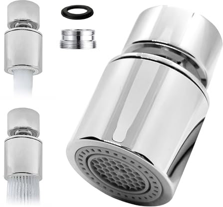 Aireador Grifo Cocina Lavabo. Adaptador para Boquilla de Fregadero con rotula 360º y Dos Tipos de Chorro. Difusor, Atomizador, Extensor, Perlizador y Ahorrador Antisalpicaduras. Rosca Macho M22-M24.