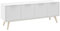 AltoBuy BLAJK - Meuble TV 4 Portes Scandinave MDF et Pin Massif Naturel et Blanc