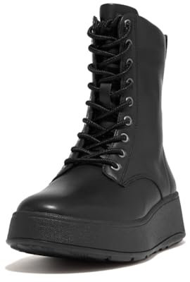 Fitflop Womens F-mode Leather Lace-up Flatform Ankle Boots, All Black, 5 UK