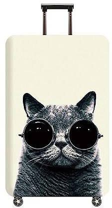 Hiseng Kofferhülle Elastisch 18-32 Zoll Kofferschutzhülle Waschbar Gepäck Cover Reisekoffer Hülle Kofferschutz Luggage Cover Kofferschutzhülle (L (25-28 Zoll),graue Katze)
