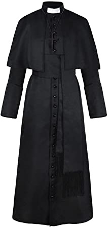 Darringls Tunika Kostüm Mittelalter Mönch Priester Renaissance Cosplay Priester Soutane Cassock Minister Chor Robe mit Cincture Band Gürtel Full Set Halloween Cosplay für Erwachsene Herren
