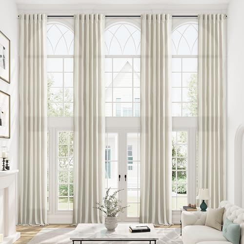 Taupe 366 cm Leinen-Vorhänge für hohe Decken Wohnzimmer Sichtschutz Lichtfilterung extra Lange Schlaufenvorhänge für Schlafzimmer Hotel Loft 2-stöckige Fenster 366 cm hoch (1 Bahn, B132xL366 cm)