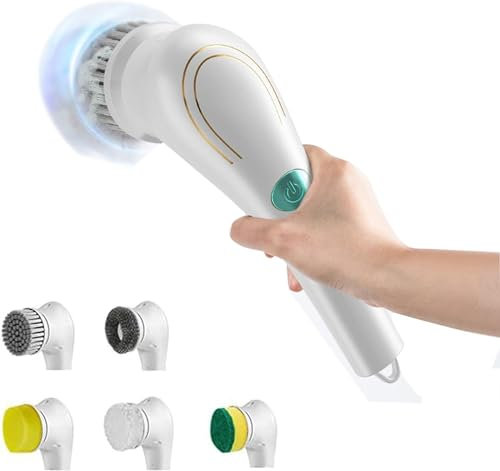 ARTSZY Lavasciuga elettrica rotante, Spazzola elettrica for pulizia Lavasciuga elettrica senza fili con 5 testine sostituibili Lavasciuga doccia portatile for bagno, cucina, auto
