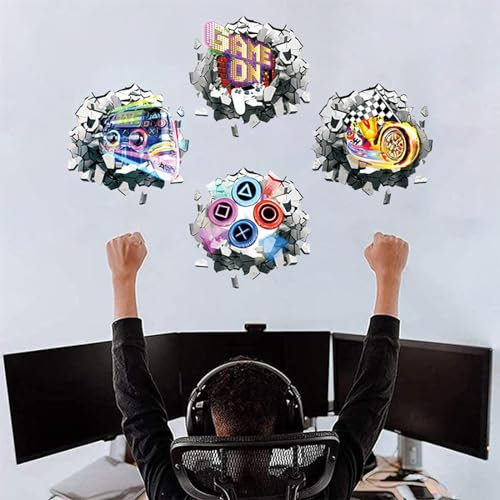 3D Game Wandtattoo,Kinderzimmer Jungen Wandaufkleber Gamer Poster Gaming Zone Wandbild für Schlafzimmer Jugendzimmer Teenager Videospiel Wandstikcer Deko Geschenk