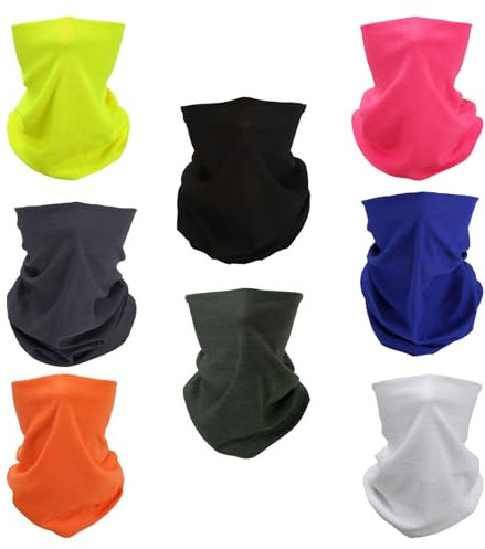 SMEHCF 8 Mehrzweck Bandanas für Damen Herren Stirnband Sturmhaube Haar Kopftuch Gesicht Halbmaske Halsmanschetten atmungsaktiv waschbar Schwarz Grau Blau Grün Weiß Neongelb Rosa Orange