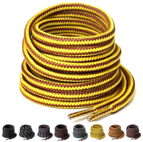 Yusimu Yellow Brown Round Strong Boot Laces,Heavy Duty Shoelaces for Work Boots,Trainers,Walking,and Hiking Shoes,Durable 4.5 mm Thick Replacement Strings 47 (120cm)-1 Pair