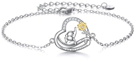 VONALA Elefanten Armband Damen 925 Sterling Silber Elefanten Sonnenblumen Herz Armbänder Tier Schmuck Geburtstag Valentinstag Geschenke für Tochter Frauen Freundin Mutter Länge 7+2 Verstellbare