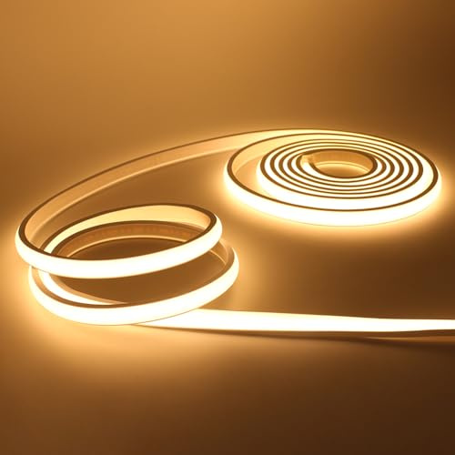KISUFU Bandeau LED COB 220V, IP65 étanche Flexible néon LED Strip 288 Leds/m Bandes à LED Ruban pour DIY Chambre, Cuisine, Exterieur Maison Décoration. Blanc chaud,20M