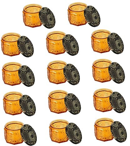 CIMAXIC 14 Pz Portacandele Goffrato Contenitore Per Candele in Vetro Contenitore Rotondo Con Coperchio Barattolo Di Decorativo Vetro D'epoca Barattolo Di Conservazione Bicchiere In Rilievo