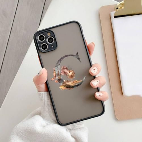 Handyhülle mit Anfangsbuchstaben für iPhone 11 13 12 14 15 Pro Max 7 8 Plus SE2 XR XS Retro Flower Gold AB 26 Buchstaben stoßfeste Hülle, C, für iPhone 13