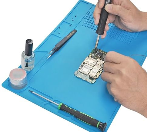 Tappetino per saldatura, tappetino per riparazione e saldatura in silicone, tappetino per banco da lavoro a 500°C, per riparare orologi, telefoni, laptop (34 x 23 cm)