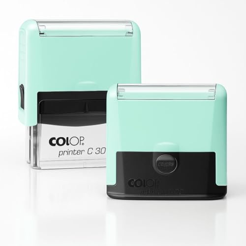 COLOP Stempel Selbstfärbender Printer Pro 30 Pastell Mint - max. 5 Zeilen - mit individueller Textplatte - Logo -Textstempel Adressstempel Firmenstempel Namensstempel - Abdruck 47x18 mm