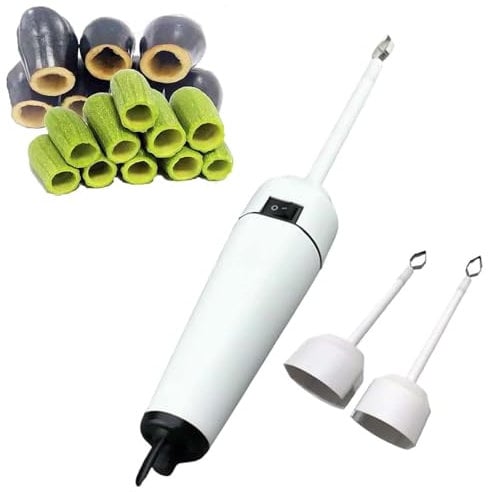 Handheld Kitchen Zucchini Digging Corer,Electric Vegetable Corer with 2 Heads, Adjustable Speed Stainless Steel Core Remover Tool One Button to Use for Zucchini, Squash