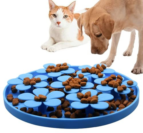 Gamelle Anti Glouton, 20,3cm Tapis de Léchage Chiot Chat Silicone Gamelle d'alimentation Lente en Forme de Fleur avec Ventouses pour Petit Chien Chats Lapins