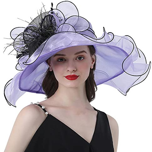 Dinglong NY Cappello Donna Fotografia di Strada da Donna Visiera Parasole Cappello personalità della Buona Usura Cappello a Larga Viaggio Cappello alla con Bordo Riccio NY Cappello (Purple, One Size)