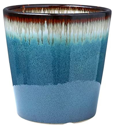 Macetas Macetas, macetero Grande de cerámica, macetero for Plantas con Agujeros de Drenaje, maceteros de jardín al Aire Libre, Plantas de Interior, Esmalte reactivo Azul Jardineras(23.5cm)