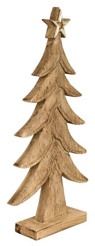 EGLO LIVING Deko Baum Baliguian, Weihnachtsdeko groß, Bodendeko Wohnzimmer, Dekofigur Weihnachten, Adventsdeko aus Holz in Natur und Metall in Gold, 62,5 x 25 cm
