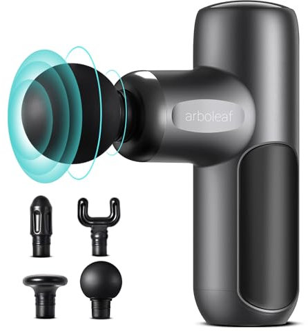 arboleaf Massagepistole mini Massage Gun 0,39kg mit 5 Geschwidigkeiten & 4 Massageköpfe, Handmassagegerät 3200U/Min mit flüsterleisem Motor, Muskelpistole für Zuhause, Fitness und Reisen