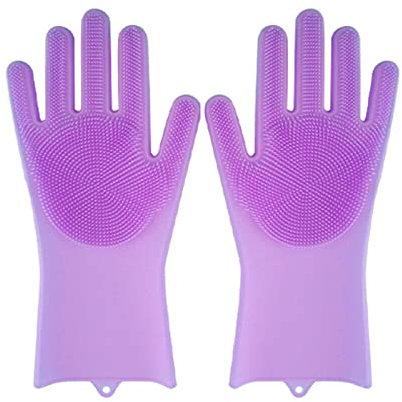 HJHIKJK Guantes de Limpieza Gel de sílice mágico Cepillo para Lavar Platos Esponja para Lavar Platos Guantes de Goma para Fregar Cocina(Purple)