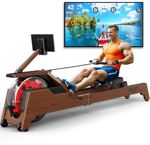 MettleMatic Rudergerät für zuhause aus massiver Eiche, Rudergerät Wasser Widerstand Mit 90° Neigung Wassertank, Bluetooth-Monitor, Tablet Halter, 180 kg Tragfähigkeit, 2 Jahre Garantie