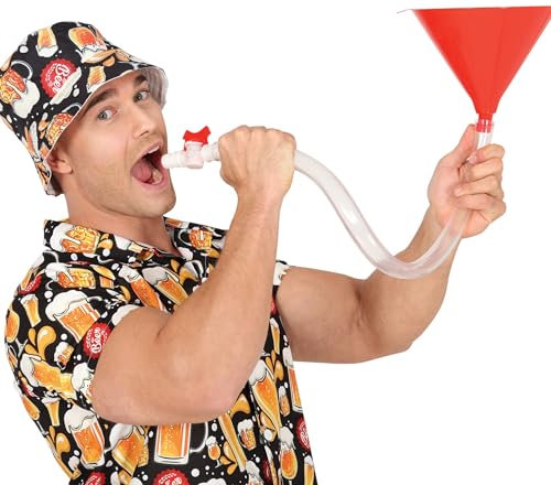 FIESTAS GUIRCA | Party Funnel Tube (27.6 in) - Gadget for Beer Parties and Celebrations - Fun Accessory for Stag Do and Other Parties - Adults - Red and Clear
