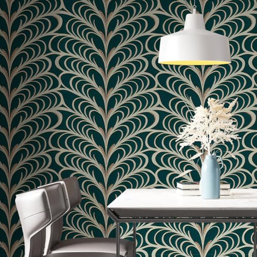 ICYEHAO Papel Pintado Pared Boho,44 x 600cm Papel Tapiz de Rayas con Fondo Verde y Diseño Geométrico de Arte Abstracto Moderno para Muebles Paredes en Baño, Sala de Estar, Dormitorio, y Muebles