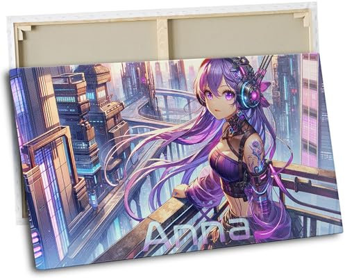 timalo® Kinderzimmer Leinwandbilder personalisiert mit Namen | Bild auf Leinwand Kinder Bilder für die Wand Wandbild xxl Bild fürs Teenager Mädchen Zimmer | 120 x 50 cm Anime Manga Comic