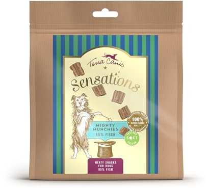 Terra Canis Sensations - Mighty Munchies 90g I Softe Textur und besonders schmackhaft I Premium Snack für Hunde in 100% Lebensmittelqualität Aller Rohstoffe I Getreidefrei & glutenfrei (Fisch)