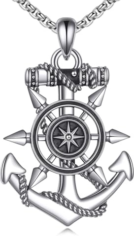 JERWLI Anker-Halskette für Herren, 925er Sterlingsilber, nautische Anhänger-Halskette, Ankerschmuck, Abschlussgeschenke für Männer und Frauen