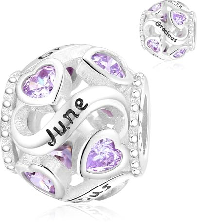 Jokmeo 925 Sterlingsilber Damen Geburtstein-Anhängerperle für Juni, kompatibel mit Pandora sowie europäischen Armbändern und Halsketten, passend für Frauen und Mädchen.
