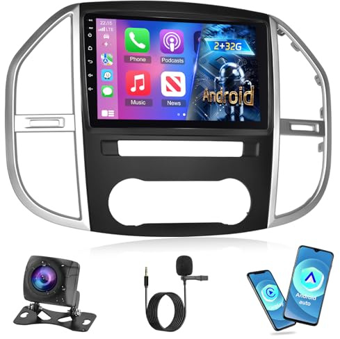 NHOPEEW 2+32G 10.1 Zoll Android Radio für Mercedes Benz Vito W447 2014-2020 - Wireless CarPlay & Android Auto GPS Navigation, Lenkradsteuerung, FM RDS, Split-Screen + Rückfahrkamera