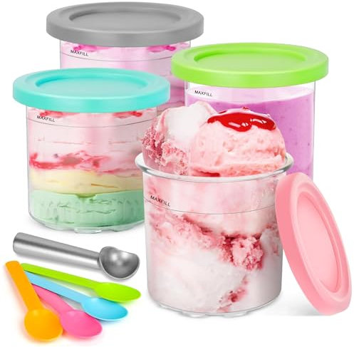 ZTBFHLZQ 4 Stück Creami Behälter für die Ninja Creami Eismaschine, Eisbehälter für Speiseeis, Creami Deluxe Behälter, BPA-frei, Spülmaschinenfest, für Ninja Eismaschine NC301 NC300 NC299AMZ Serie